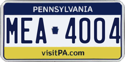 PA license plate MEA4004