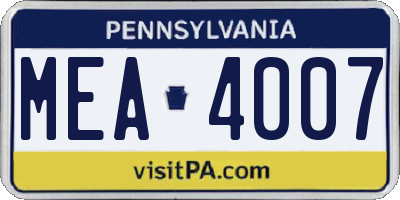 PA license plate MEA4007