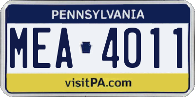 PA license plate MEA4011