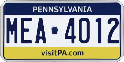 PA license plate MEA4012