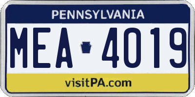 PA license plate MEA4019
