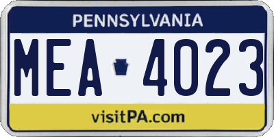 PA license plate MEA4023