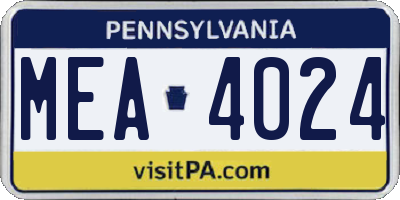 PA license plate MEA4024