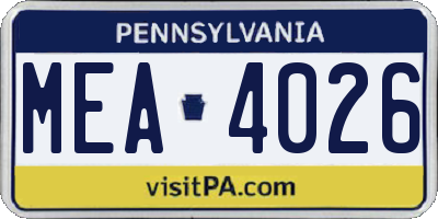 PA license plate MEA4026