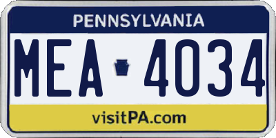 PA license plate MEA4034
