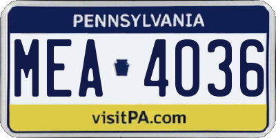 PA license plate MEA4036