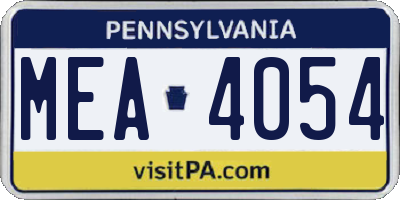 PA license plate MEA4054