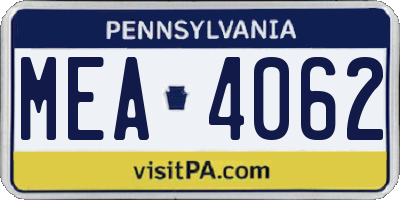 PA license plate MEA4062