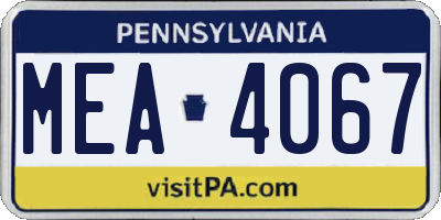 PA license plate MEA4067
