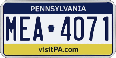 PA license plate MEA4071