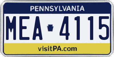 PA license plate MEA4115