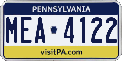 PA license plate MEA4122