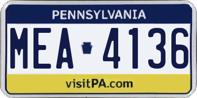 PA license plate MEA4136