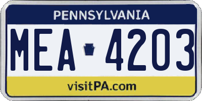 PA license plate MEA4203