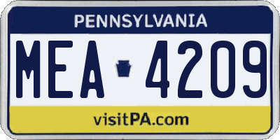 PA license plate MEA4209