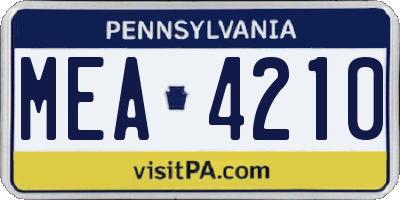 PA license plate MEA4210