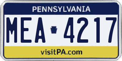 PA license plate MEA4217