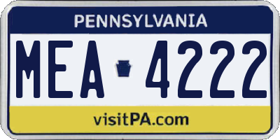 PA license plate MEA4222