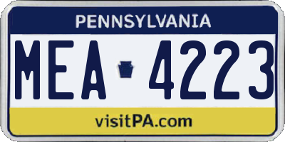 PA license plate MEA4223
