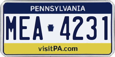 PA license plate MEA4231