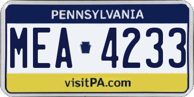 PA license plate MEA4233