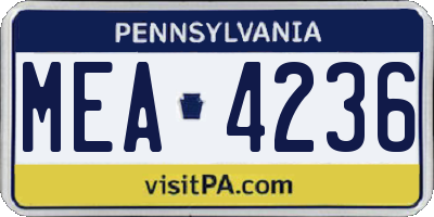 PA license plate MEA4236