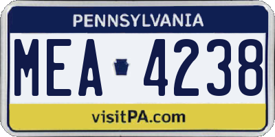 PA license plate MEA4238