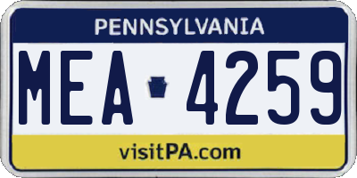 PA license plate MEA4259