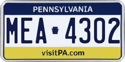 PA license plate MEA4302
