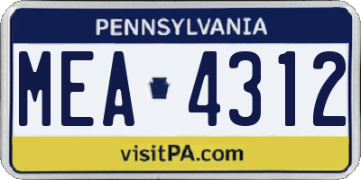 PA license plate MEA4312