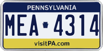 PA license plate MEA4314