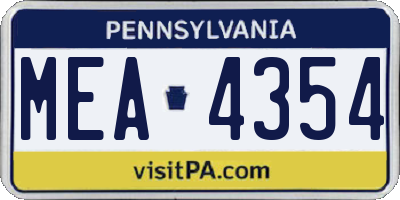 PA license plate MEA4354