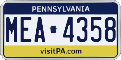 PA license plate MEA4358