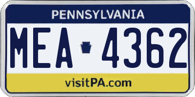 PA license plate MEA4362