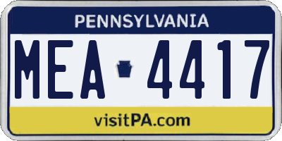 PA license plate MEA4417