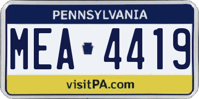 PA license plate MEA4419