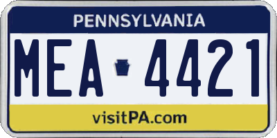 PA license plate MEA4421