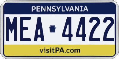 PA license plate MEA4422