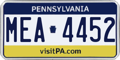 PA license plate MEA4452