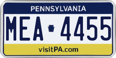 PA license plate MEA4455