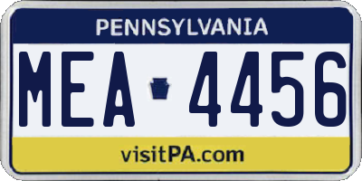 PA license plate MEA4456