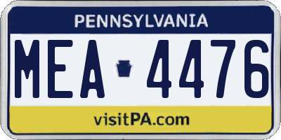 PA license plate MEA4476