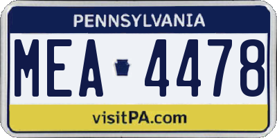 PA license plate MEA4478