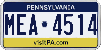 PA license plate MEA4514