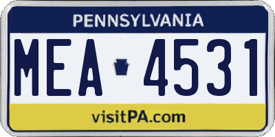 PA license plate MEA4531