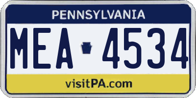 PA license plate MEA4534