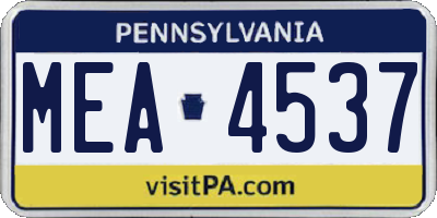 PA license plate MEA4537