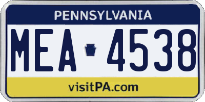 PA license plate MEA4538