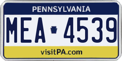 PA license plate MEA4539
