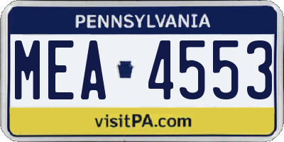 PA license plate MEA4553
